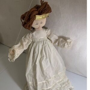 VTG Cloth Doll Angel Christmas Nativity Marionette String Puppet White Dress